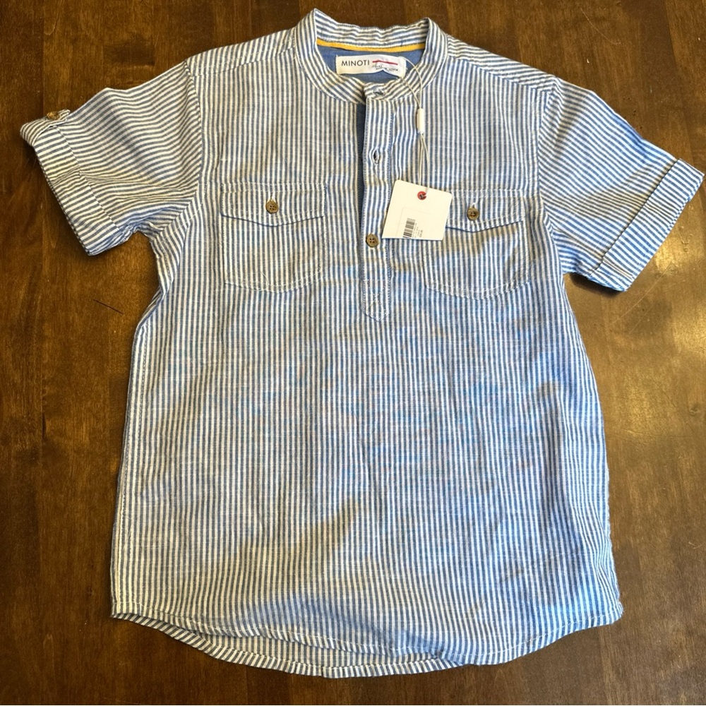 New Minoti‎ Shirt Blue Stripe 7-8yrs India Casual Button School Travel Preppy